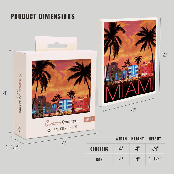 South Beach Miami, Florida, Lantern Press Artwork, Coaster Set Coasters Lantern Press 