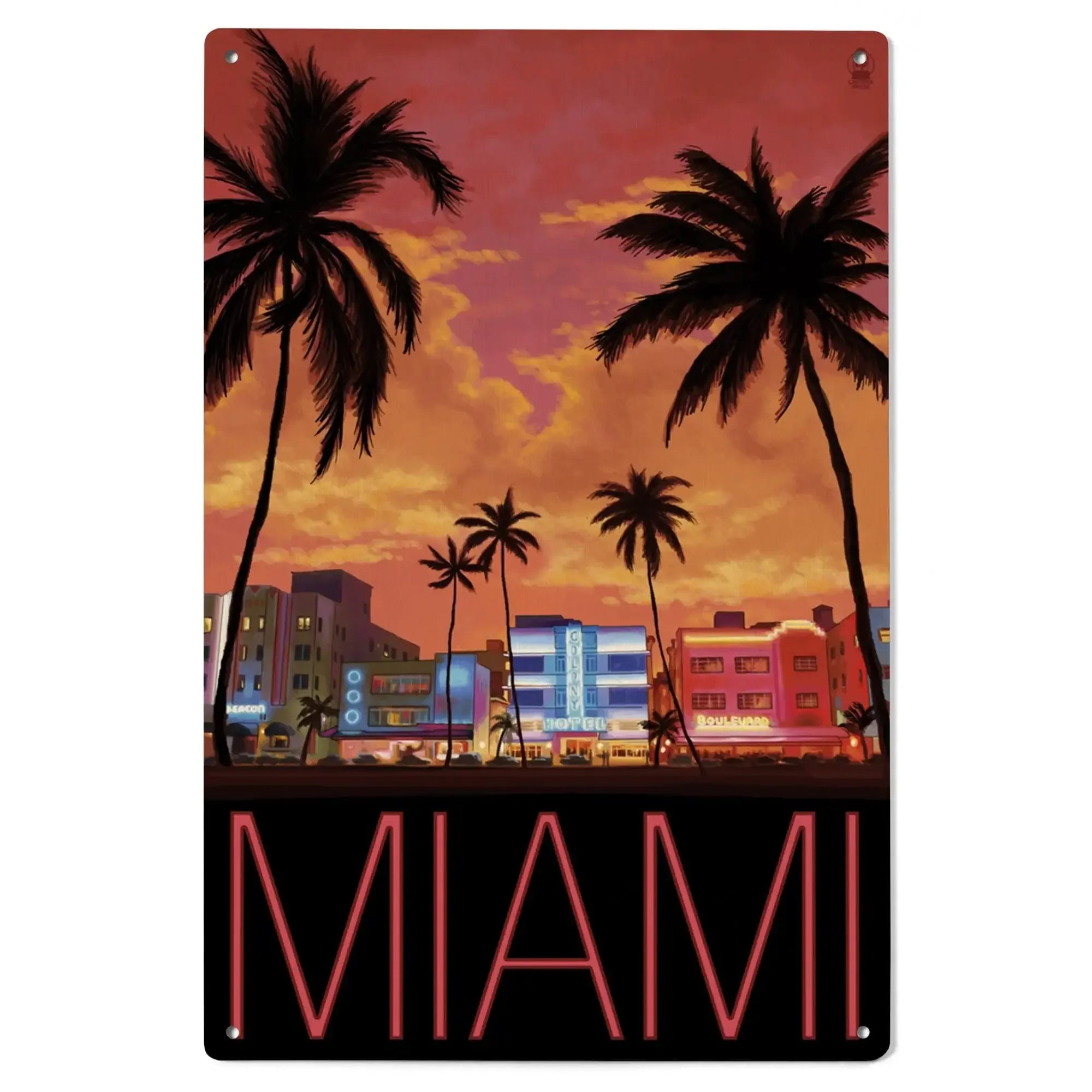 South Beach Miami, Florida, Lantern Press Artwork, Wood Signs and Post