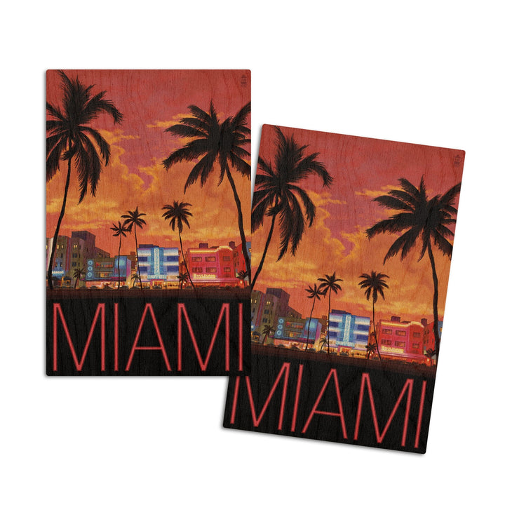 South Beach Miami, Florida, Lantern Press Artwork, Wood Signs and Postcards Wood Lantern Press 4x6 Wood Postcard Set 