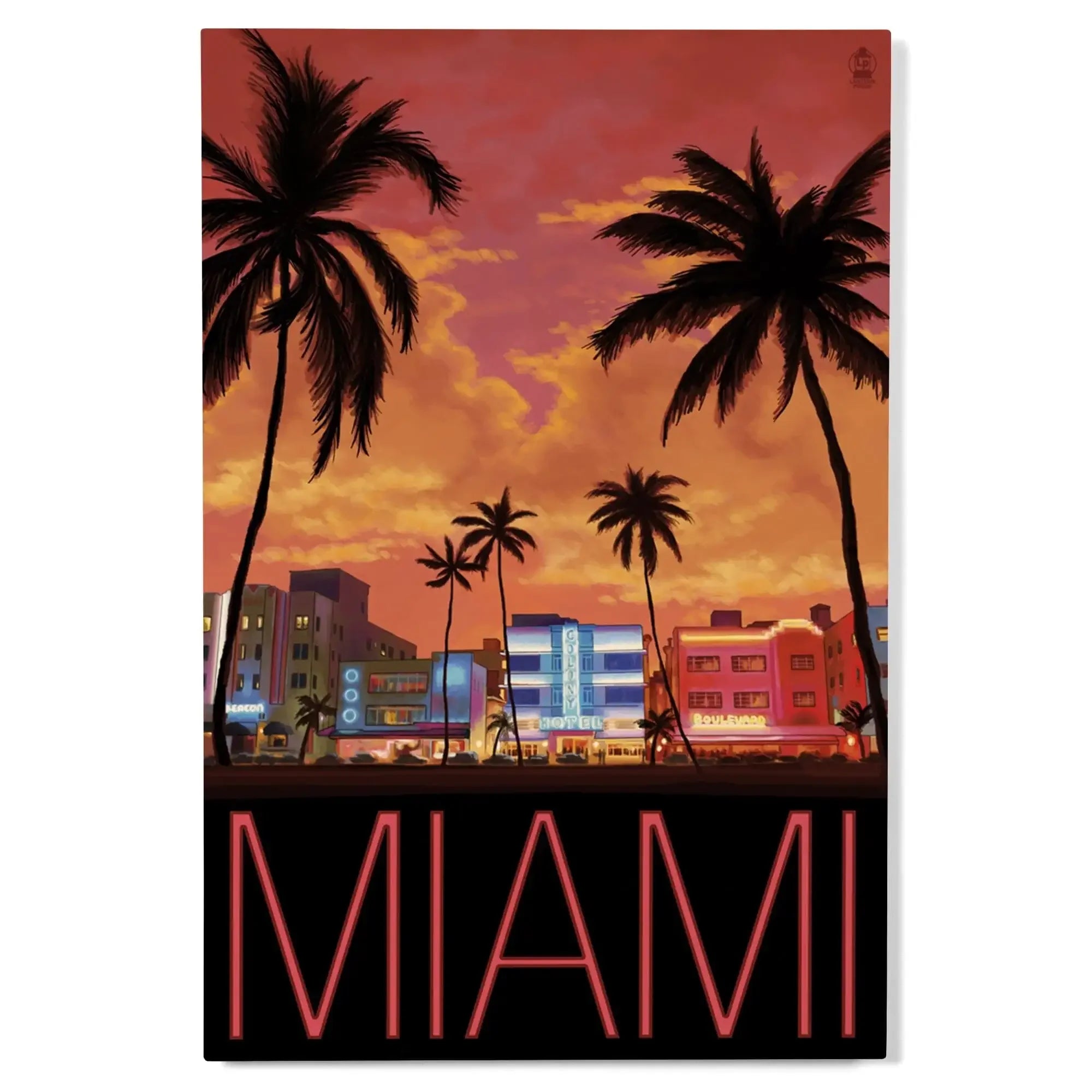 South Beach Miami, Florida, Lantern Press Artwork, Wood Signs and Post