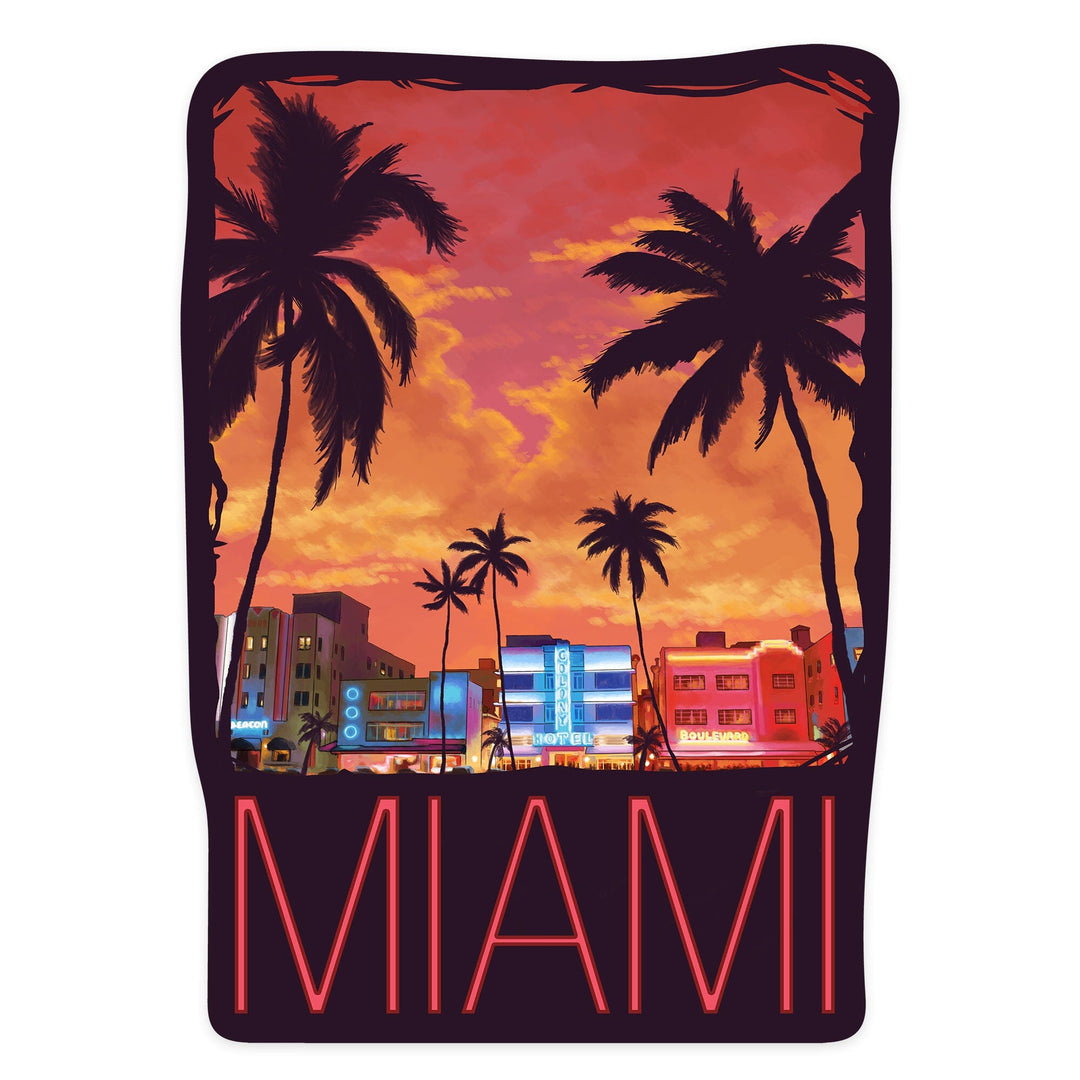 South Beach Miami, Florida, Neon Buildings, Contour, Lantern Press Artwork, Vinyl Sticker Sticker Lantern Press 