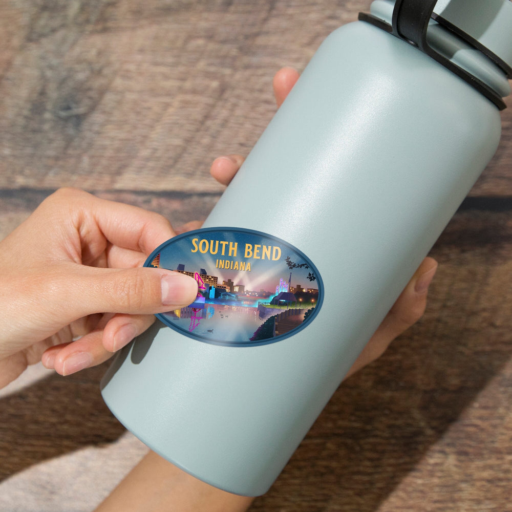South Bend, Indiana, River Walk Litho, Contour, Vinyl Sticker Sticker Lantern Press 