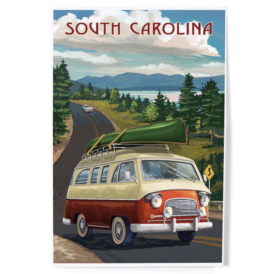 South Carolina, Camper Van and Lake, Art & Giclee Prints Art Lantern Press 