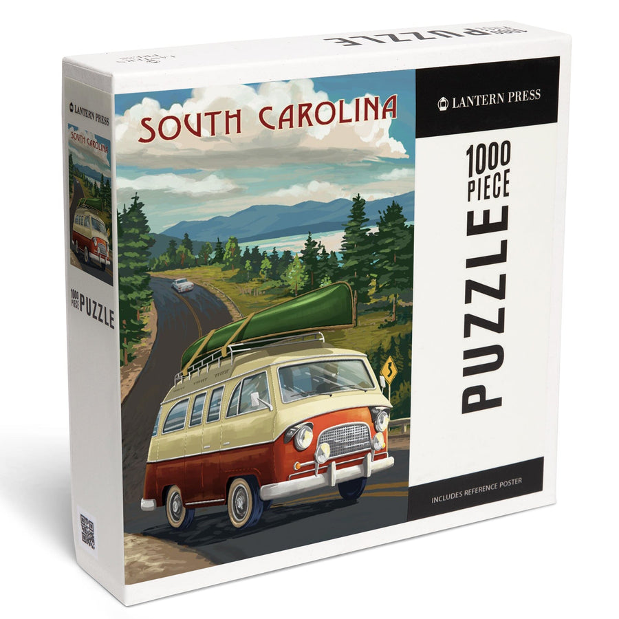 South Carolina, Camper Van and Lake, Jigsaw Puzzle Puzzle Lantern Press 