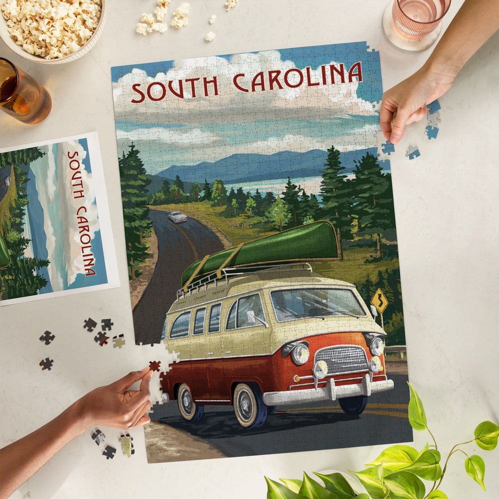 South Carolina, Camper Van and Lake, Jigsaw Puzzle Puzzle Lantern Press 