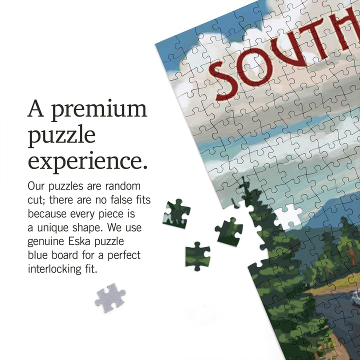 South Carolina, Camper Van and Lake, Jigsaw Puzzle Puzzle Lantern Press 