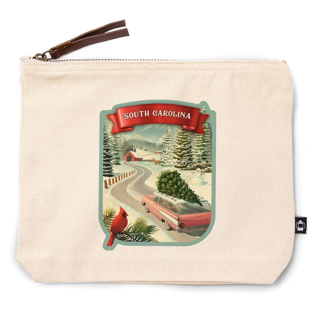 South Carolina, Christmas Holiday Tradition,, Organic Cotton Zipper Pouch, Go Bag Go Bag Lantern Press 