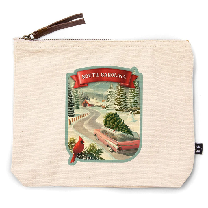 South Carolina, Christmas Holiday Tradition,, Organic Cotton Zipper Pouch, Go Bag Go Bag Lantern Press 