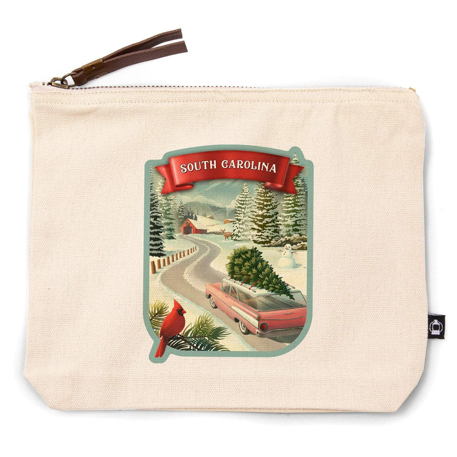 South Carolina, Christmas Holiday Tradition,, Organic Cotton Zipper Pouch, Go Bag Go Bag Lantern Press 