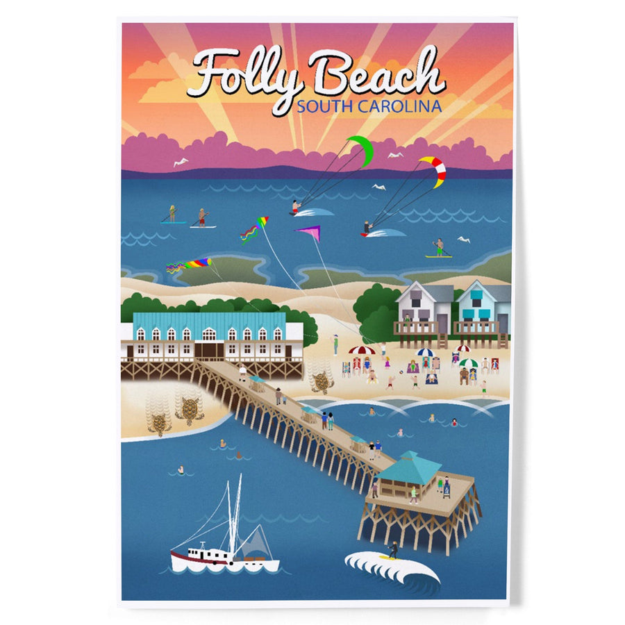 South Carolina, Folly Beach, Retro Style, Art & Giclee Prints Art Lantern Press 