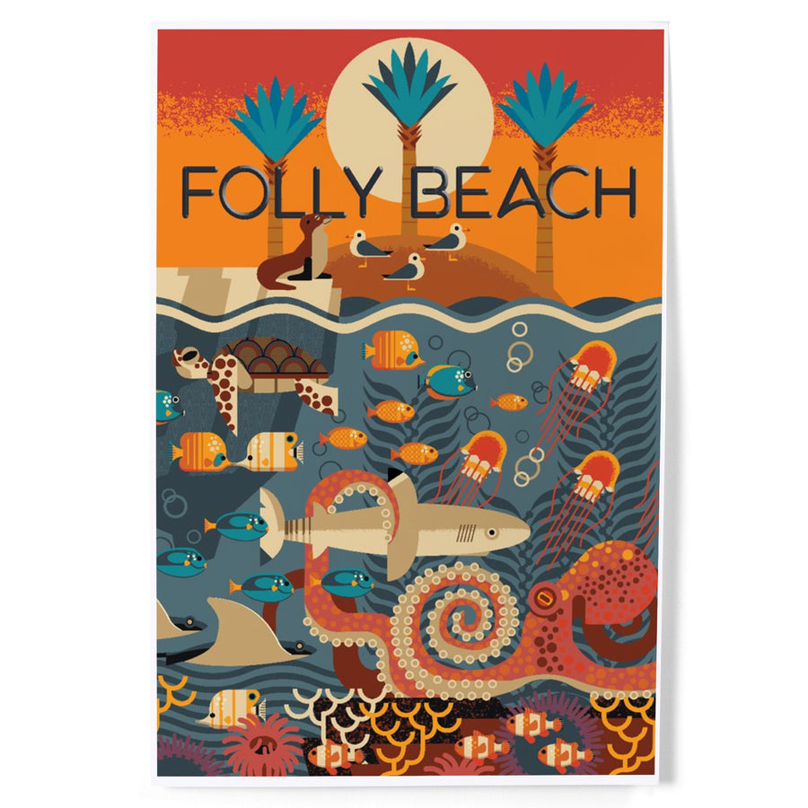 South Carolina, Folly Beach, Textured Geometric, Art & Giclee Prints Art Lantern Press 