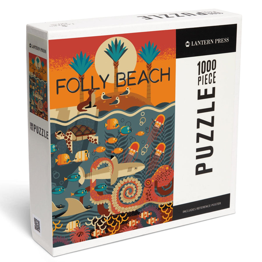 South Carolina, Folly Beach, Textured Geometric, Jigsaw Puzzle Puzzle Lantern Press 