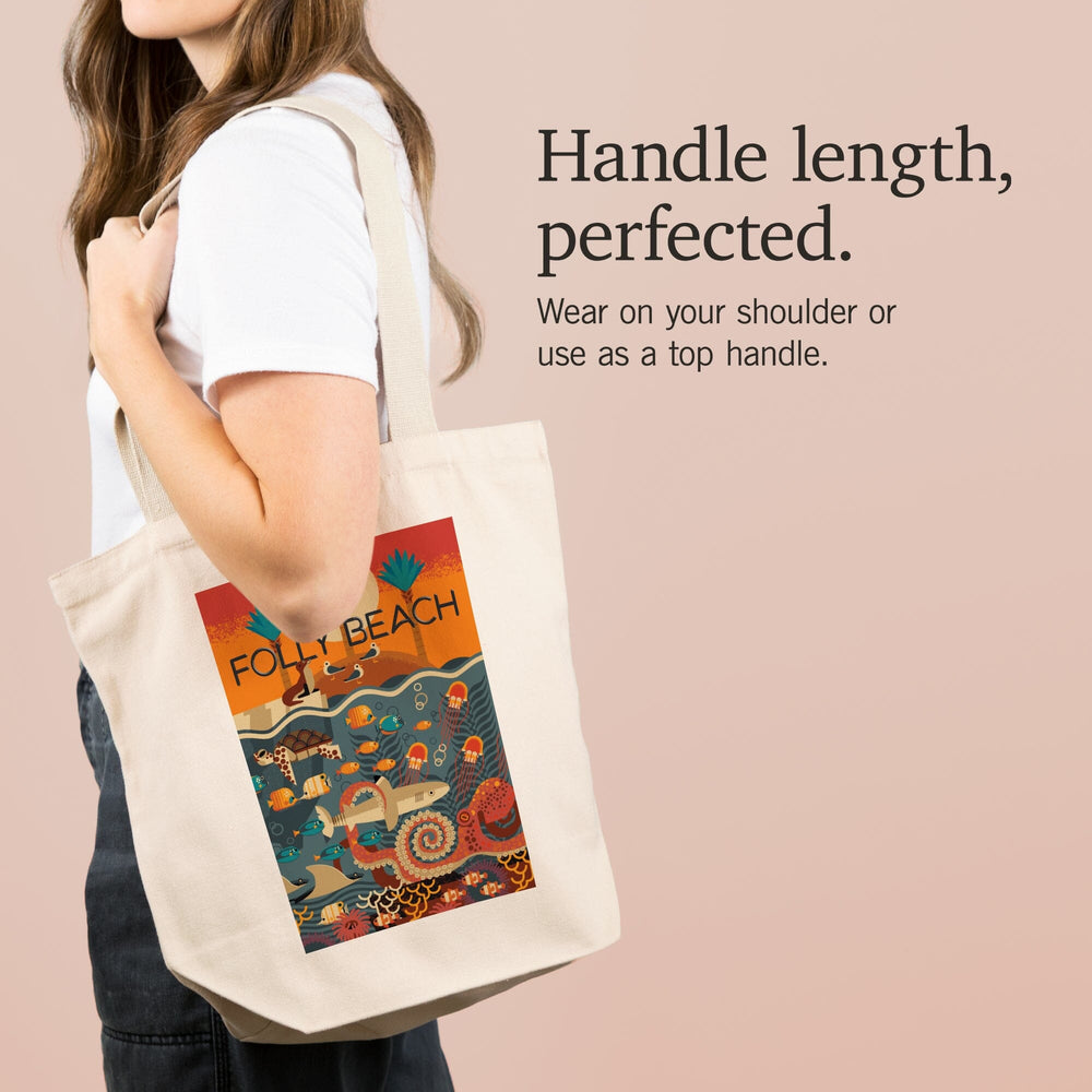 South Carolina, Folly Beach, Textured Geometric, Tote Bag Totes Lantern Press 