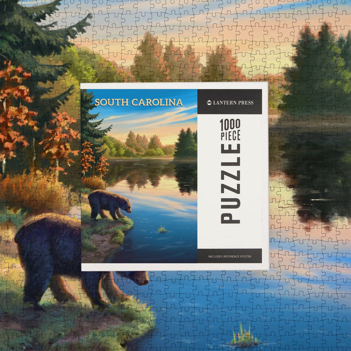South Carolina, Oil Painting, Bear By Lake At Sunrise, Jigsaw Puzzle Puzzle Lantern Press 