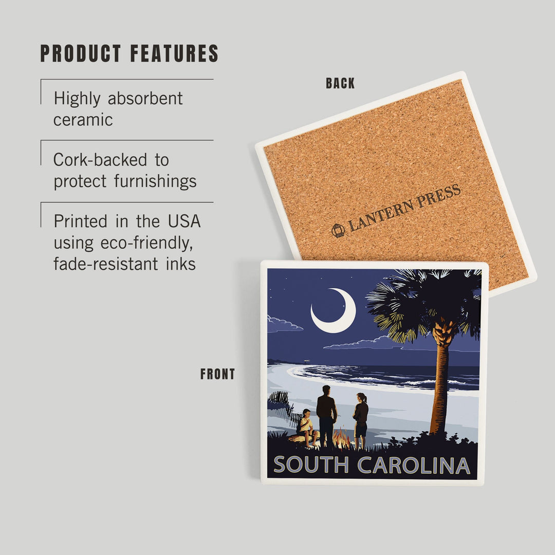 South Carolina, Palmetto Moon and Bonfire, Coasters Coasters Lantern Press 