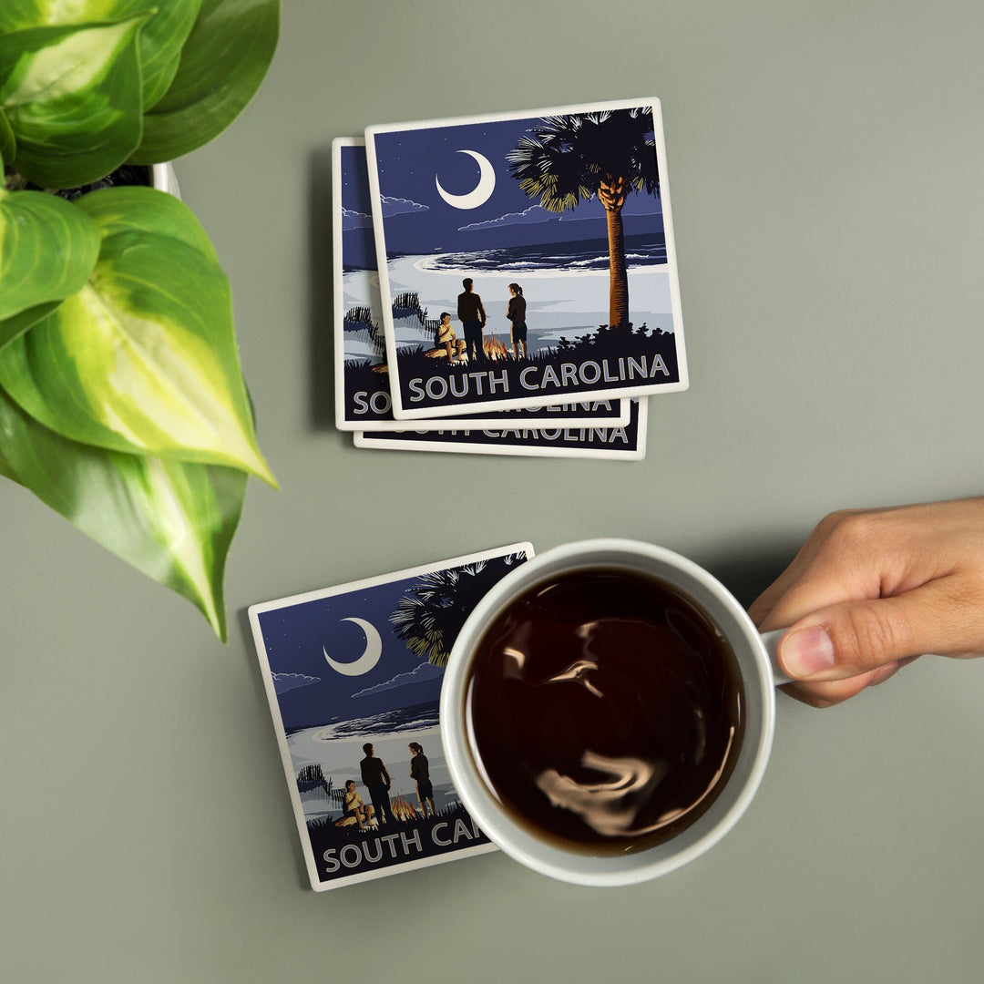 South Carolina, Palmetto Moon and Bonfire, Coasters Coasters Lantern Press 