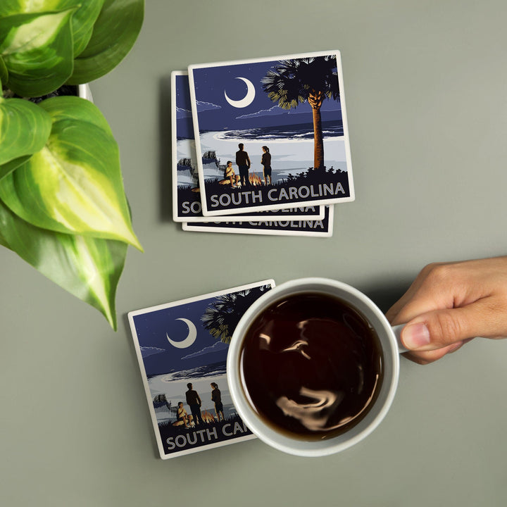 South Carolina, Palmetto Moon and Bonfire, Coasters Coasters Lantern Press 
