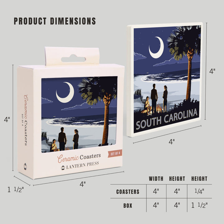 South Carolina, Palmetto Moon and Bonfire, Coasters Coasters Lantern Press 