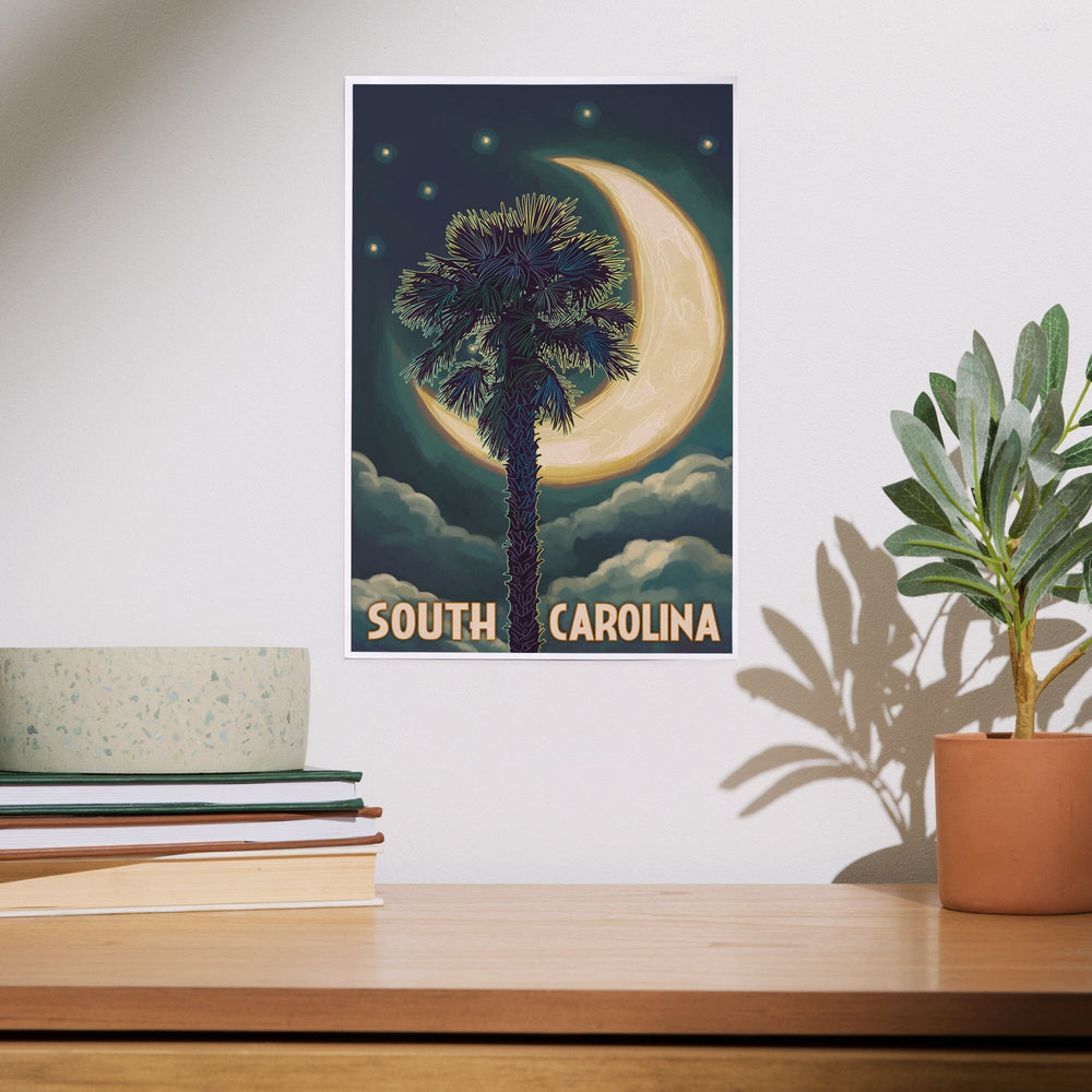 South Carolina, Palmetto Moon and Palm, Art & Giclee Prints Art Lantern Press 