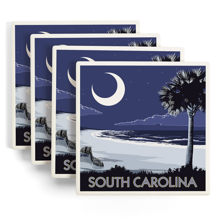 South Carolina, Palmetto Moon, Lantern Press Artwork, Coaster Set Coasters Lantern Press 