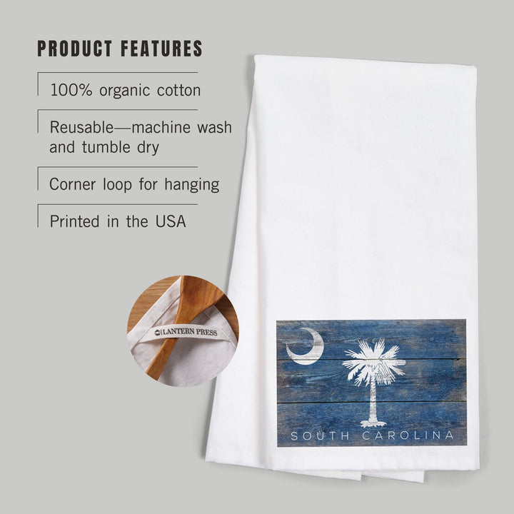 South Carolina, Rustic State Flag, Organic Cotton Kitchen Tea Towels Kitchen Lantern Press 