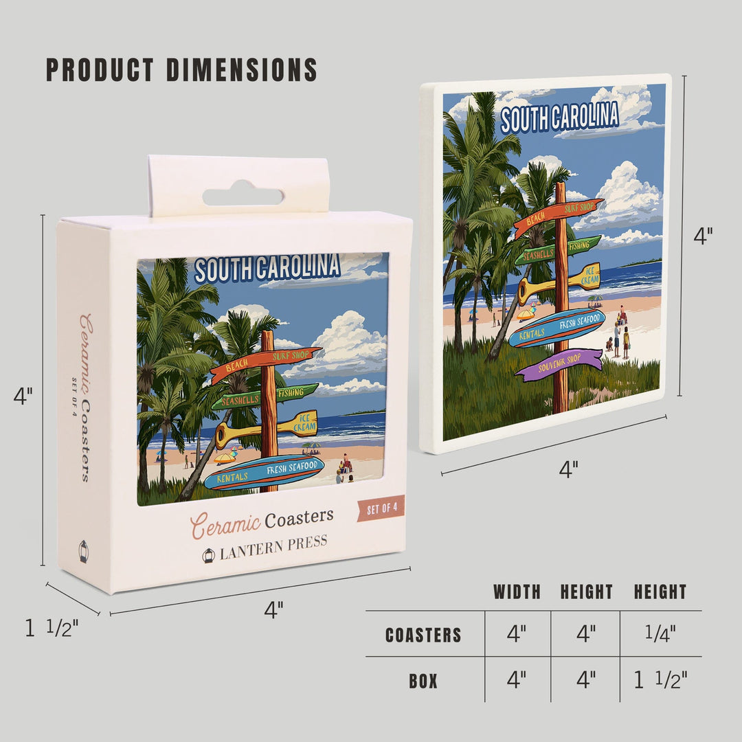 South Carolina, Signpost, Coast Beach with Palms, Coasters Coasters Lantern Press 