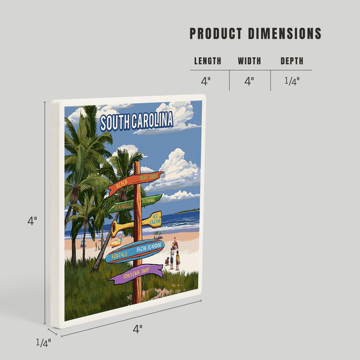 South Carolina, Signpost, Coast Beach with Palms, Coasters Coasters Lantern Press 
