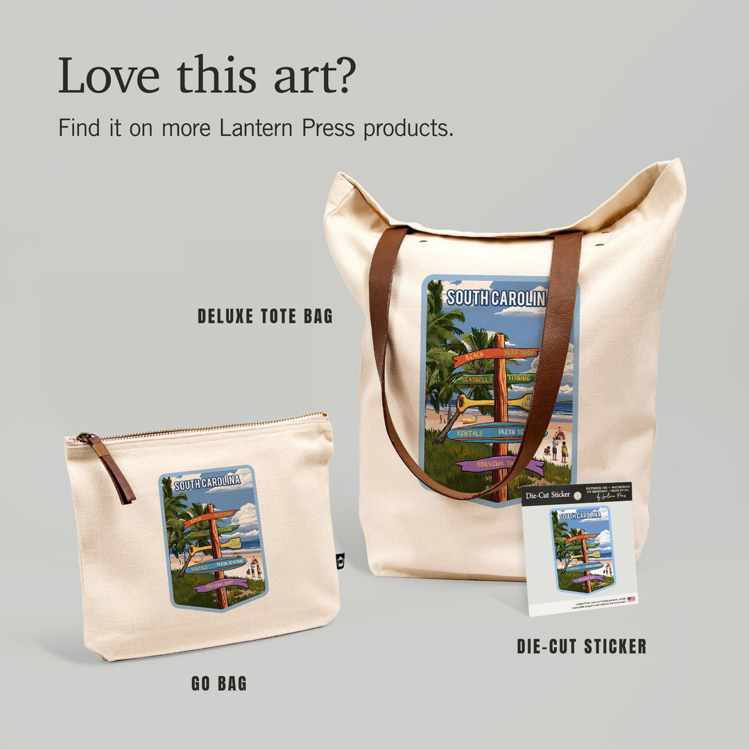 South Carolina, Signpost, Coast Beach with Palms,, Organic Cotton Zipper Pouch, Go Bag Totes Lantern Press 