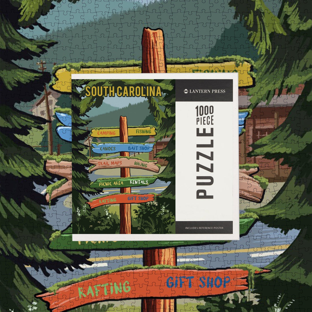 South Carolina, Signpost, Forest and Camp, Jigsaw Puzzle Puzzle Lantern Press 