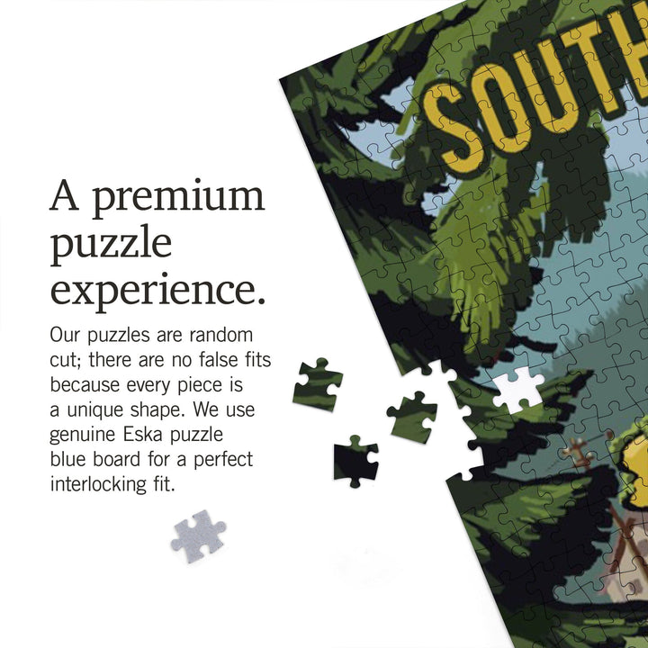 South Carolina, Signpost, Forest and Camp, Jigsaw Puzzle Puzzle Lantern Press 
