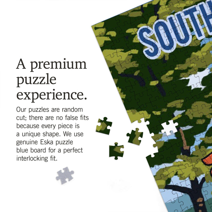 South Carolina, Signpost, Lake and Flowers, Jigsaw Puzzle Puzzle Lantern Press 