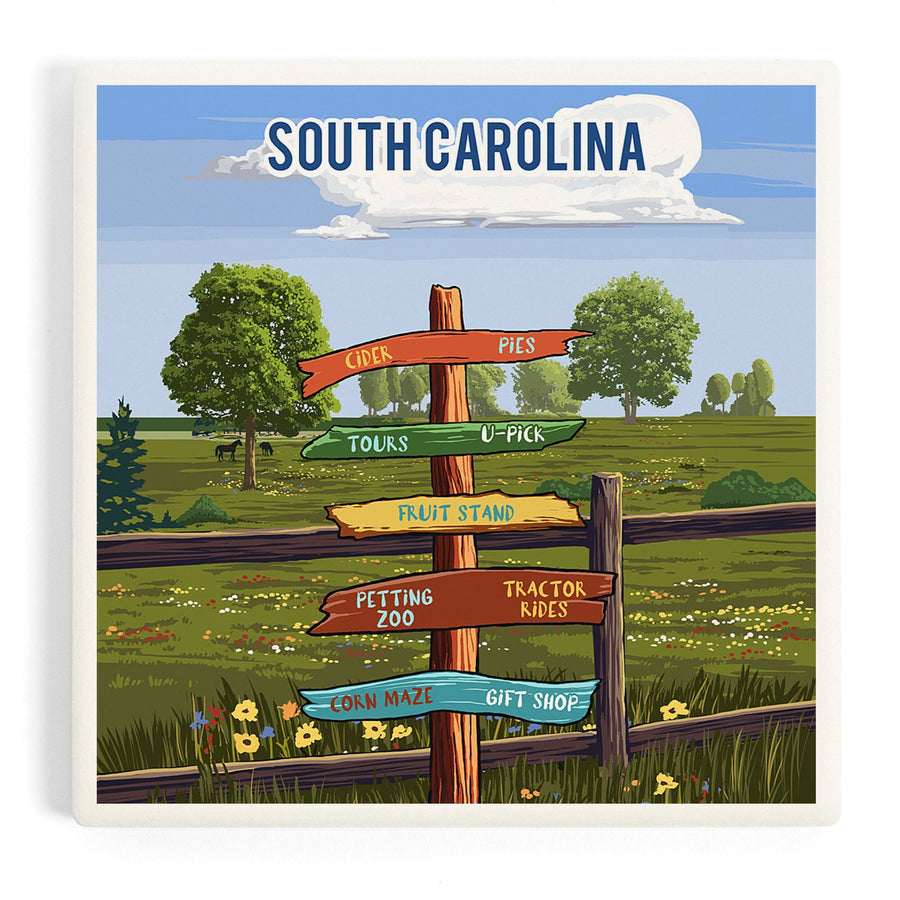 South Carolina, Signpost, Orchard, Coasters Coasters Lantern Press 