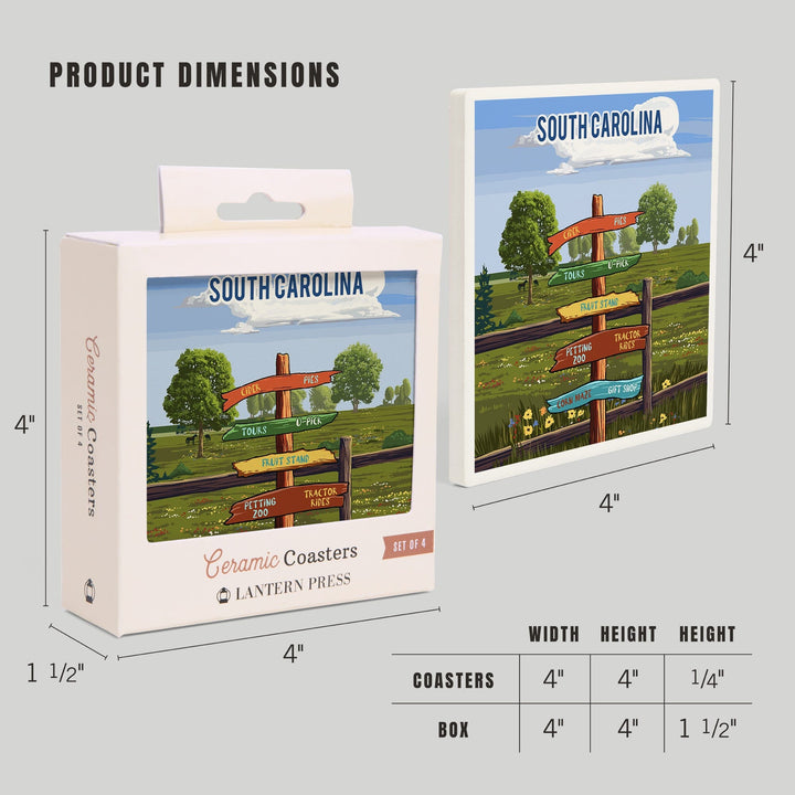 South Carolina, Signpost, Orchard, Coasters Coasters Lantern Press 