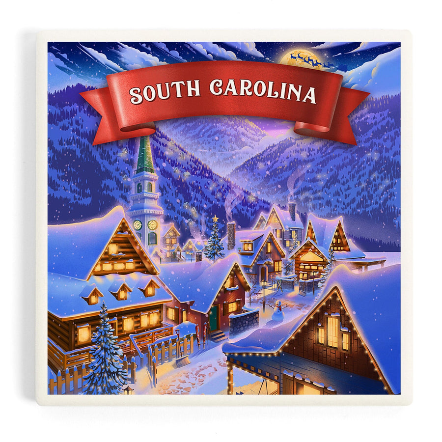 South Carolina, Sleepy Winter Christmas Village, Coasters Coasters Lantern Press 