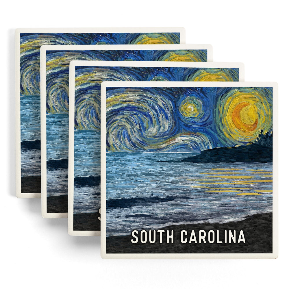 South Carolina, Starry Night, Coastline, Coasters Coasters Lantern Press 