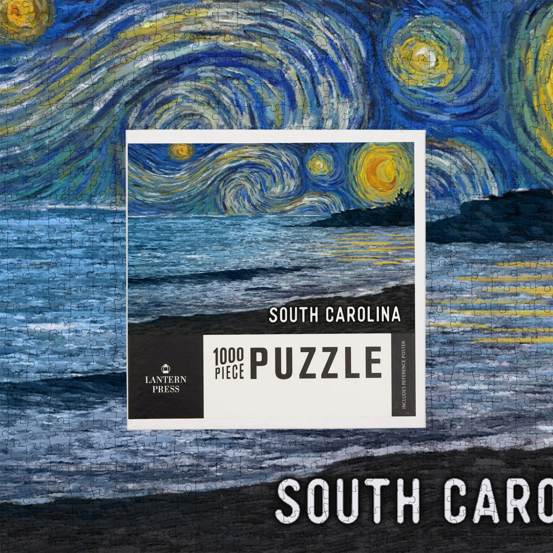 South Carolina, Starry Night, Coastline, Jigsaw Puzzle Puzzle Lantern Press 