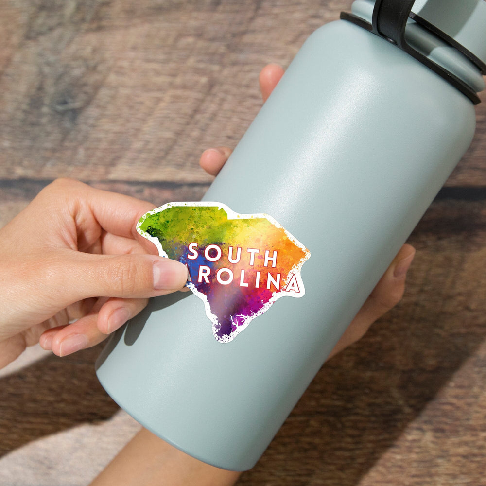 South Carolina, State Abstract Watercolor, Contour, Lantern Press Artwork, Vinyl Sticker Sticker Lantern Press 