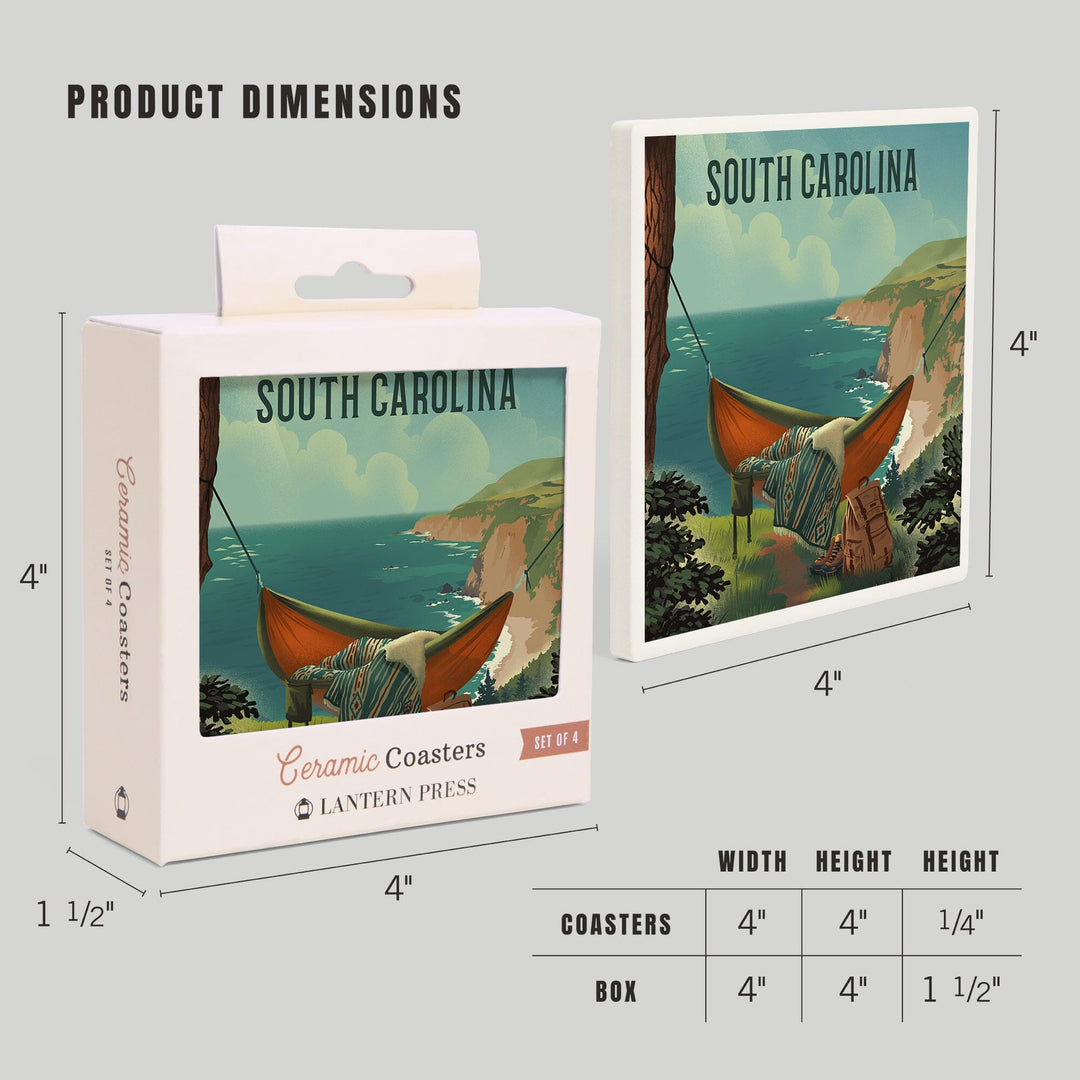 South Carolina, Today's Office, Coastal Series, Hammock on Beach, Coasters Coasters Lantern Press 