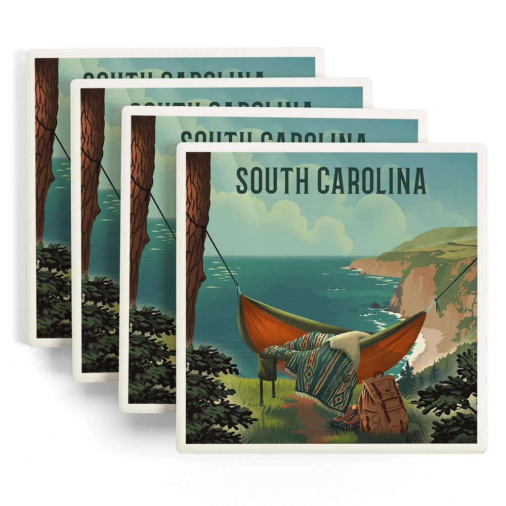 South Carolina, Today's Office, Coastal Series, Hammock on Beach, Coasters Coasters Lantern Press 