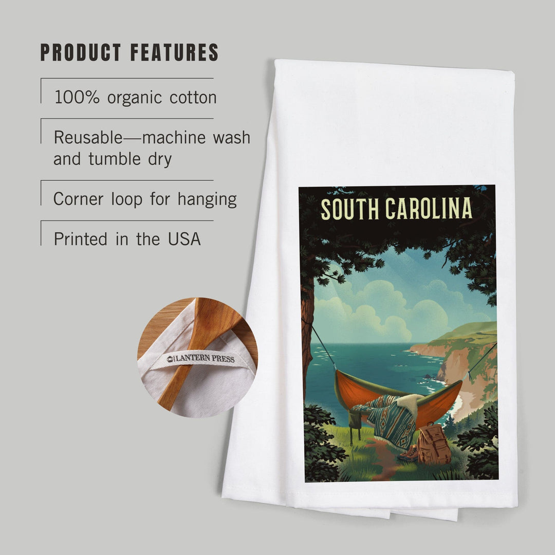 South Carolina, Today's Office, Coastal Series, Hammock on Beach, Organic Cotton Kitchen Tea Towels Kitchen Lantern Press 
