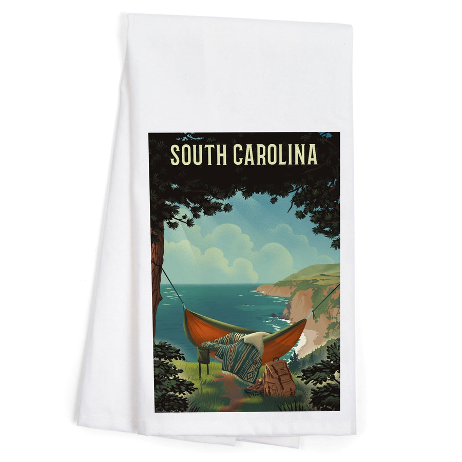 South Carolina, Today's Office, Coastal Series, Hammock on Beach, Organic Cotton Kitchen Tea Towels Kitchen Lantern Press 