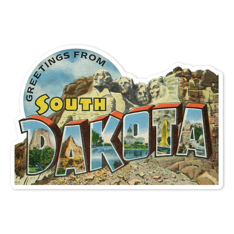 South Dakota, Greetings, Large Letter Scenes, Halftone, Contour, Vintage Postcard, Vinyl Sticker Sticker Lantern Press 