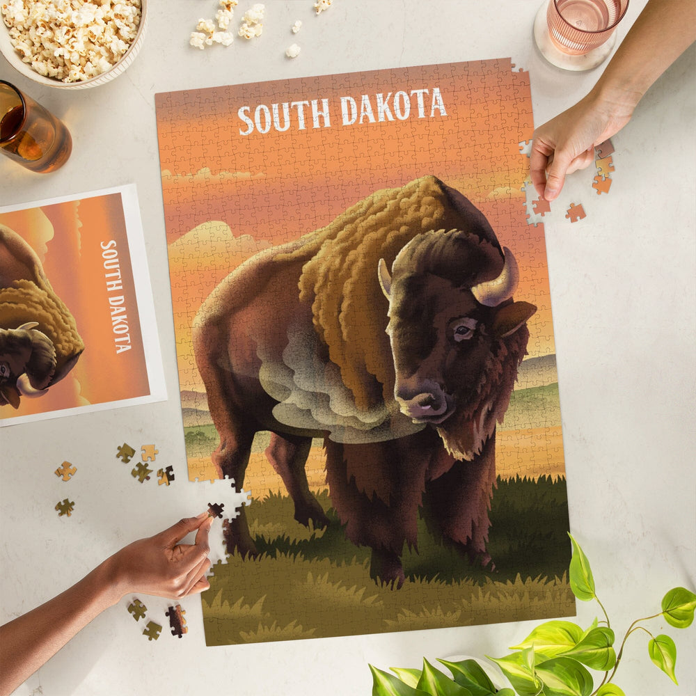 South Dakota, Lithograph Wildlife Series, Bison, Jigsaw Puzzle Puzzle Lantern Press 