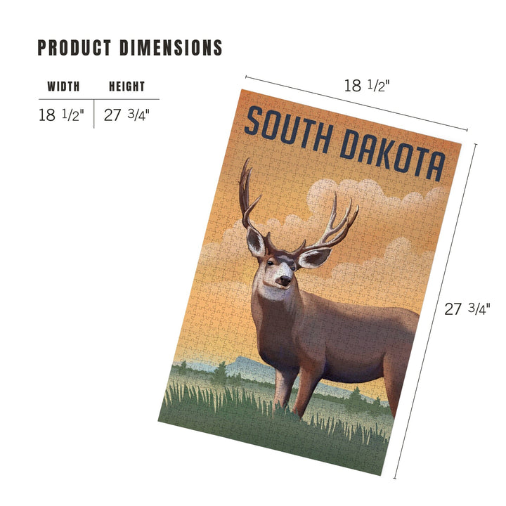 South Dakota, Mule Deer, Litho, Jigsaw Puzzle Puzzle Lantern Press 