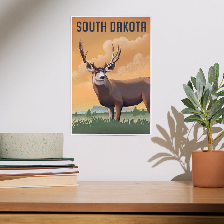 South Dakota, Mule Deer, Lithograph, Art & Giclee Prints Art Lantern Press 
