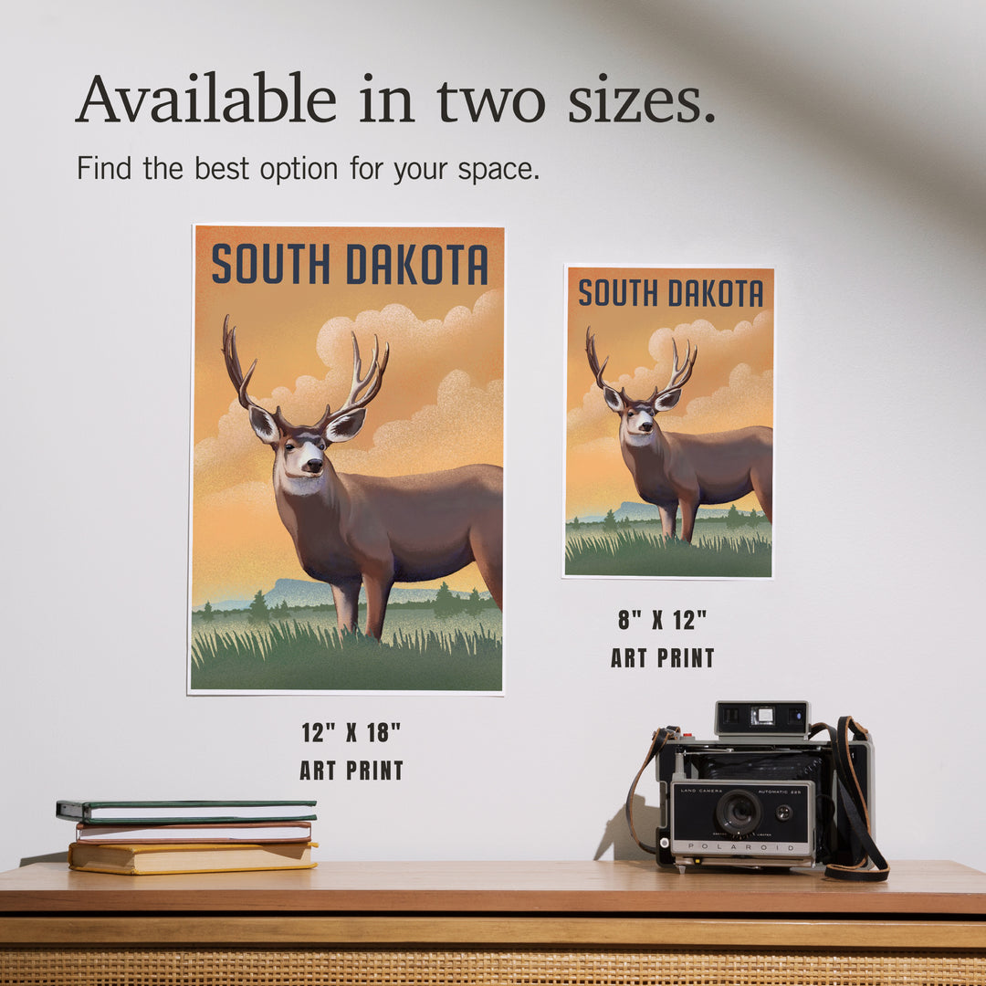 South Dakota, Mule Deer, Lithograph, Art & Giclee Prints Art Lantern Press 