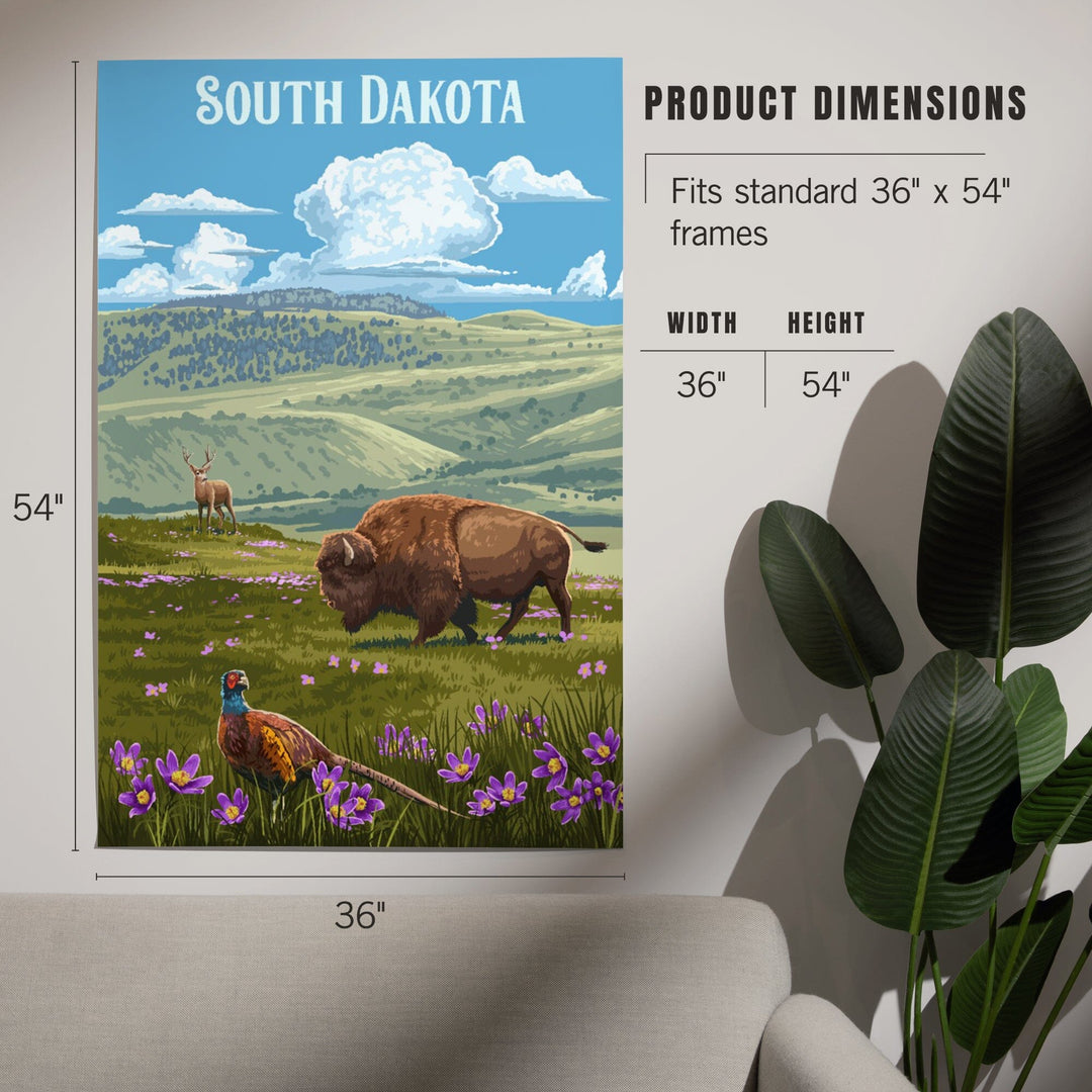 South Dakota, Painterly, Bison and Pheasant, Art & Giclee Prints Art Lantern Press 