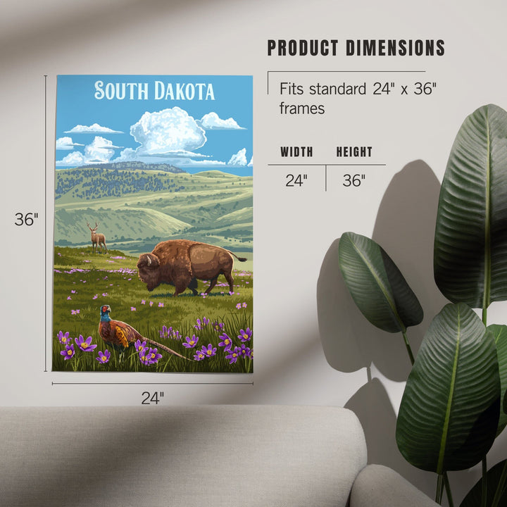 South Dakota, Painterly, Bison and Pheasant, Art & Giclee Prints Art Lantern Press 