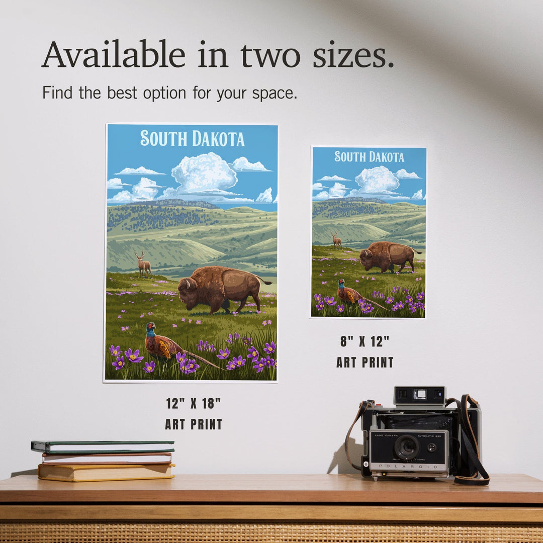 South Dakota, Painterly, Bison and Pheasant, Art & Giclee Prints Art Lantern Press 