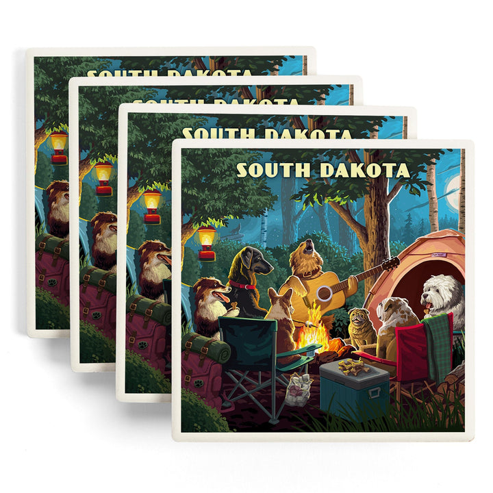 South Dakota, Painterly, Pack Life, Dogs Around Campfire, Coasters Coasters Lantern Press 